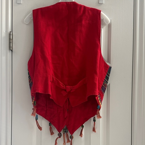 Vintage Colorful Embroidered Red Vest Beaded   Artsy Boho Festival Maximalism L - Picture 5 of 8
